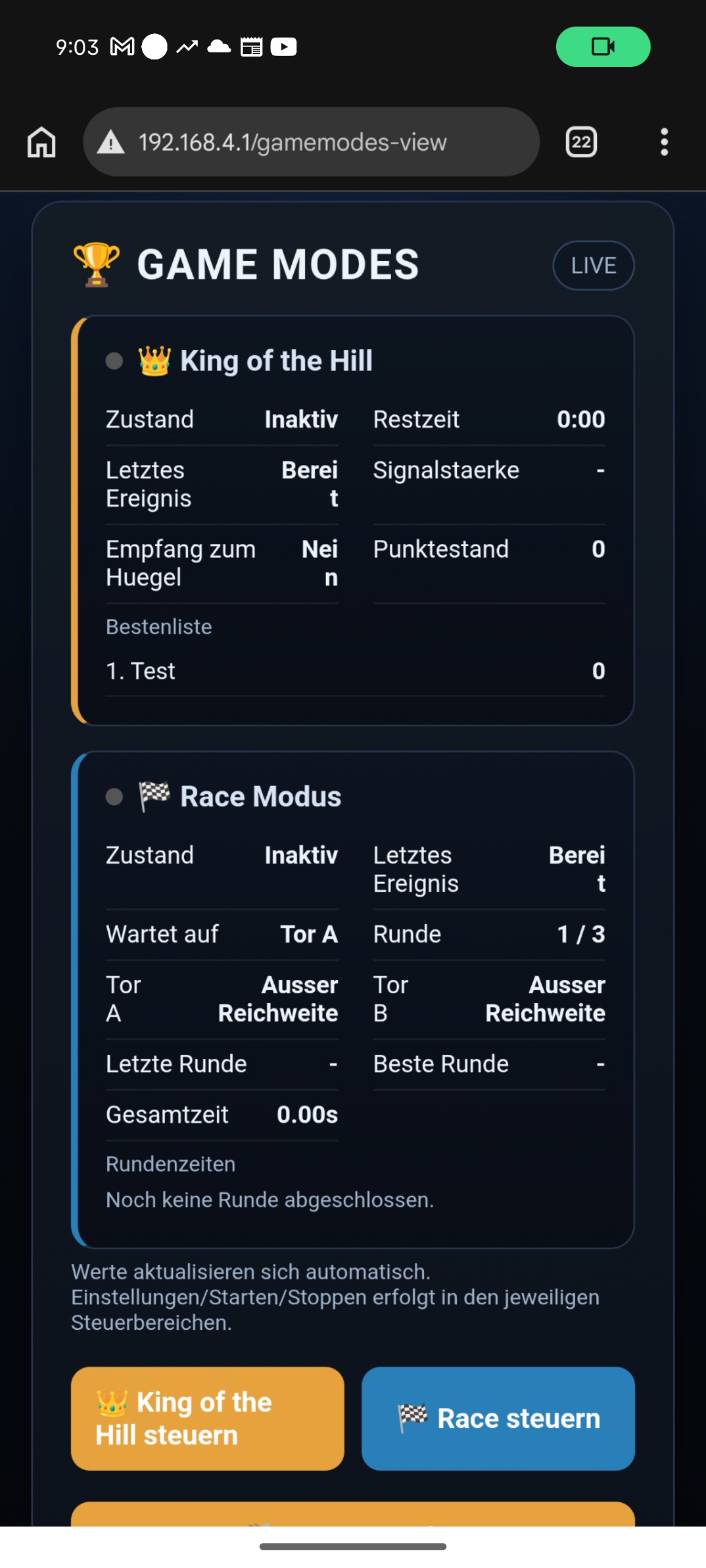 Übersicht der Game Modes King of the Hill und Race Modus