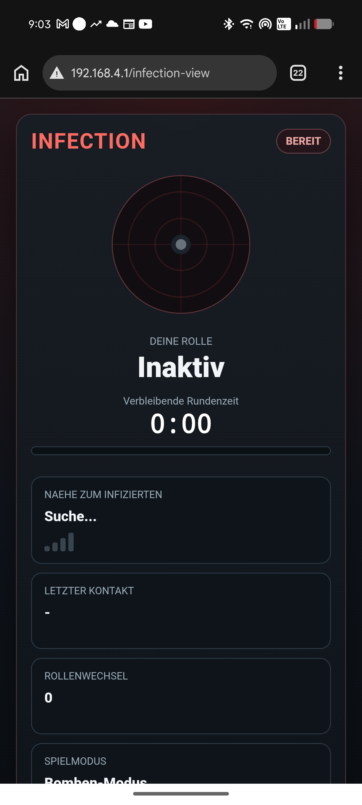 Radaransicht des Infection-Modus mit Signalstärke