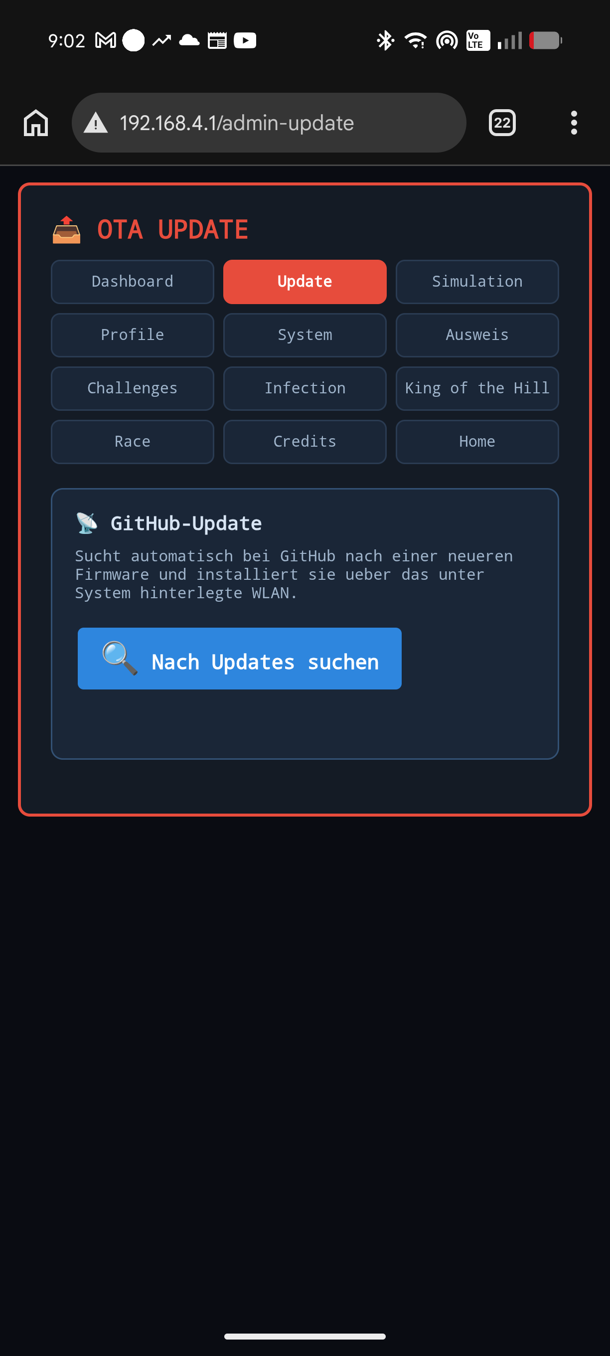 OTA-Update-Seite mit GitHub-Suche
